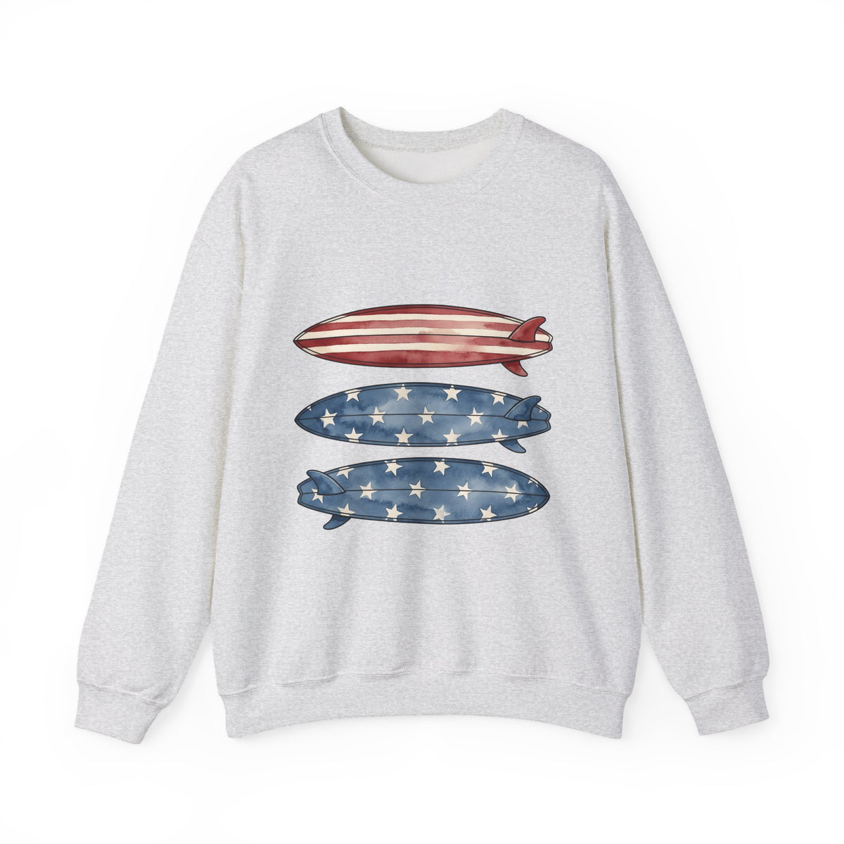 American Surfboards Sweatshirt 4th Of July Ocean Gift Women Painting Sweatshirt Surfboard Sweatshirt Independence Day Fan Artistic Sweatshirt Sea Graphic Retro