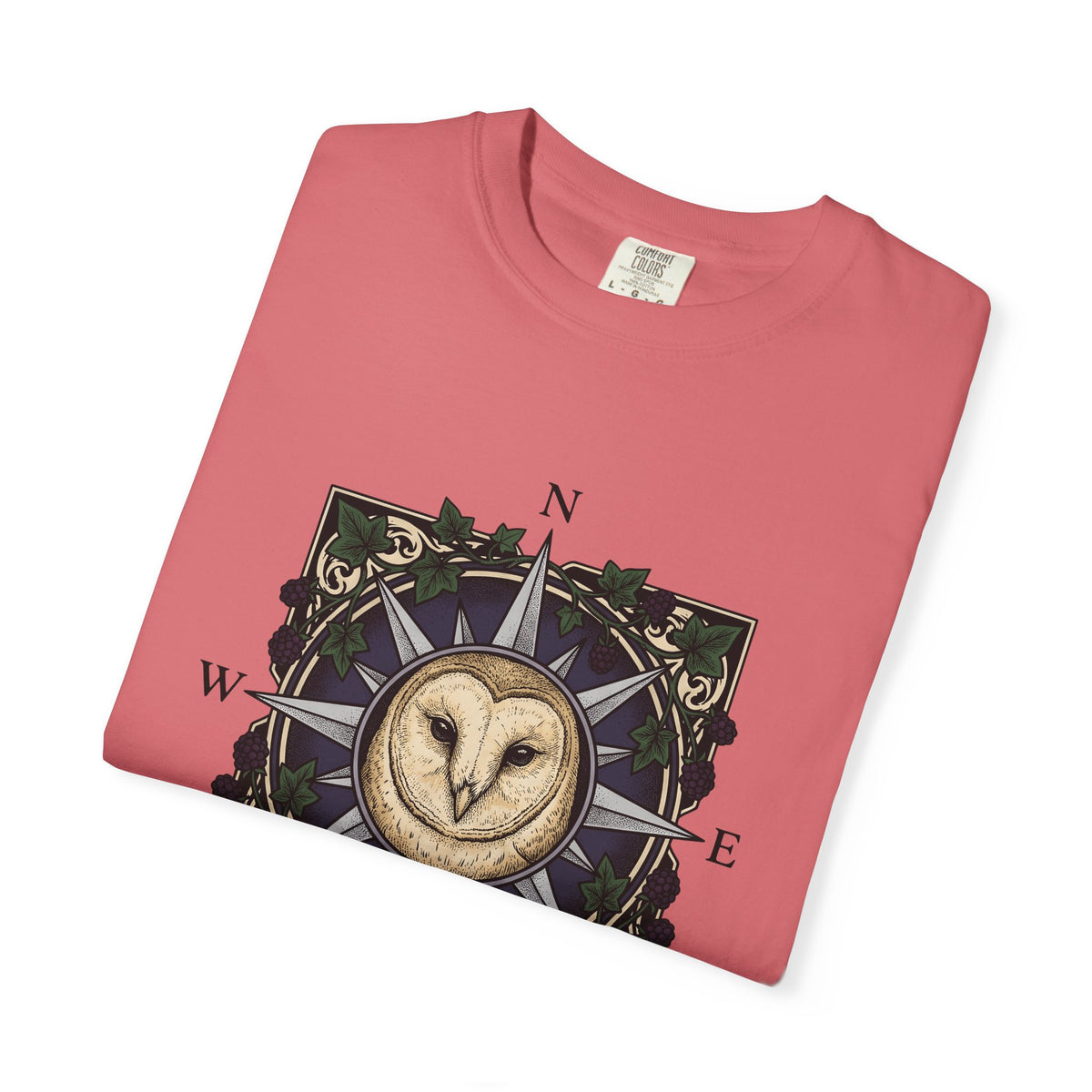 Owl Compass T-Shirt Boho Chic Wilderness Gift Women Enchanting T-Shirt Owl T-Shirt Bohemian Fan Mystical T-Shirt Wilderness Graphic Classic Leaf