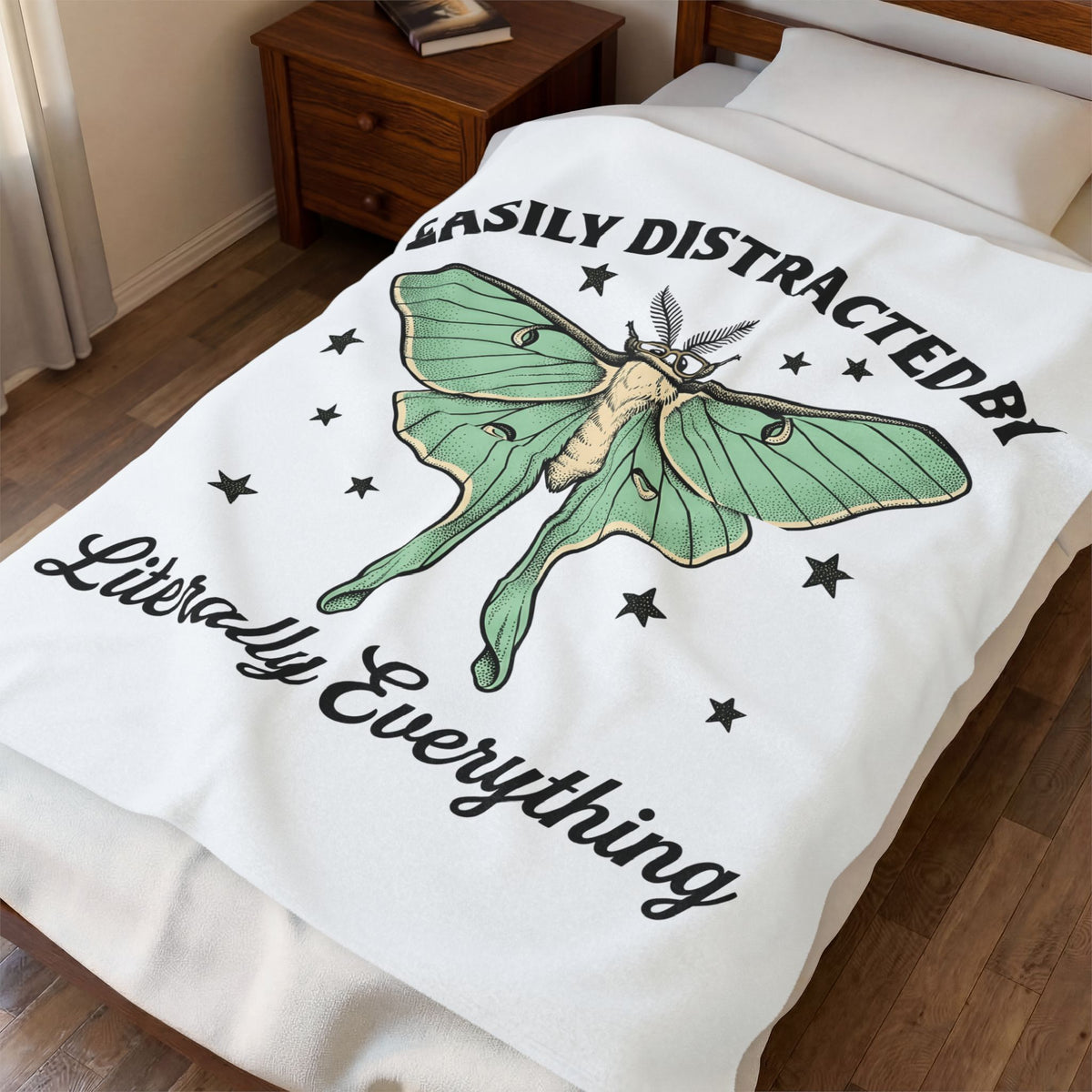 Luna Moth Blanket Funny Arthropod Gift Women Hand Painted Blanket Moth Blanket Humor Fan Hand Drawn Blanket Insect Graphic Cartoon Stars Blanket