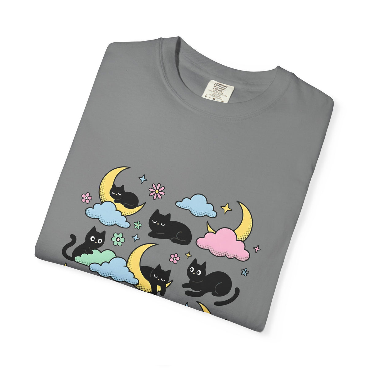 Black Cats T-Shirt Cat Celestial Gift Women Kawaii T-Shirt Kitties T-Shirt Cat Fan Astrology Graphic T-Shirt Pastel Crescent Moon T-Shirt