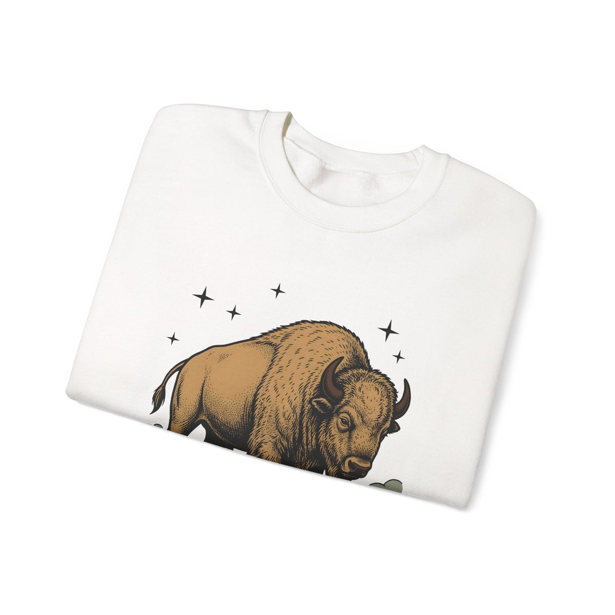 Buffalo Art Sweatshirt Animal Environment Gift Women Rustic Sweatshirt Bison Sweatshirt Wildlife Fan Primitive Sweatshirt Eco Graphic Line Art Star Symbols