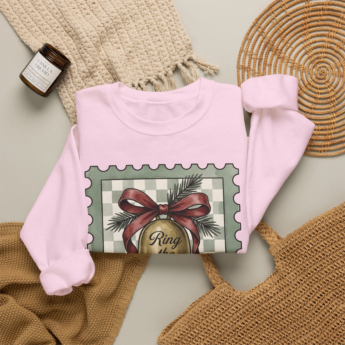 Festive Bell Sweatshirt Christmas Seasonal Gift Women Retro Sweatshirt Jingle Bell Sweatshirt Christmas Fan Vintage Sweatshirt Holiday Graphic Rustic Fir Twig