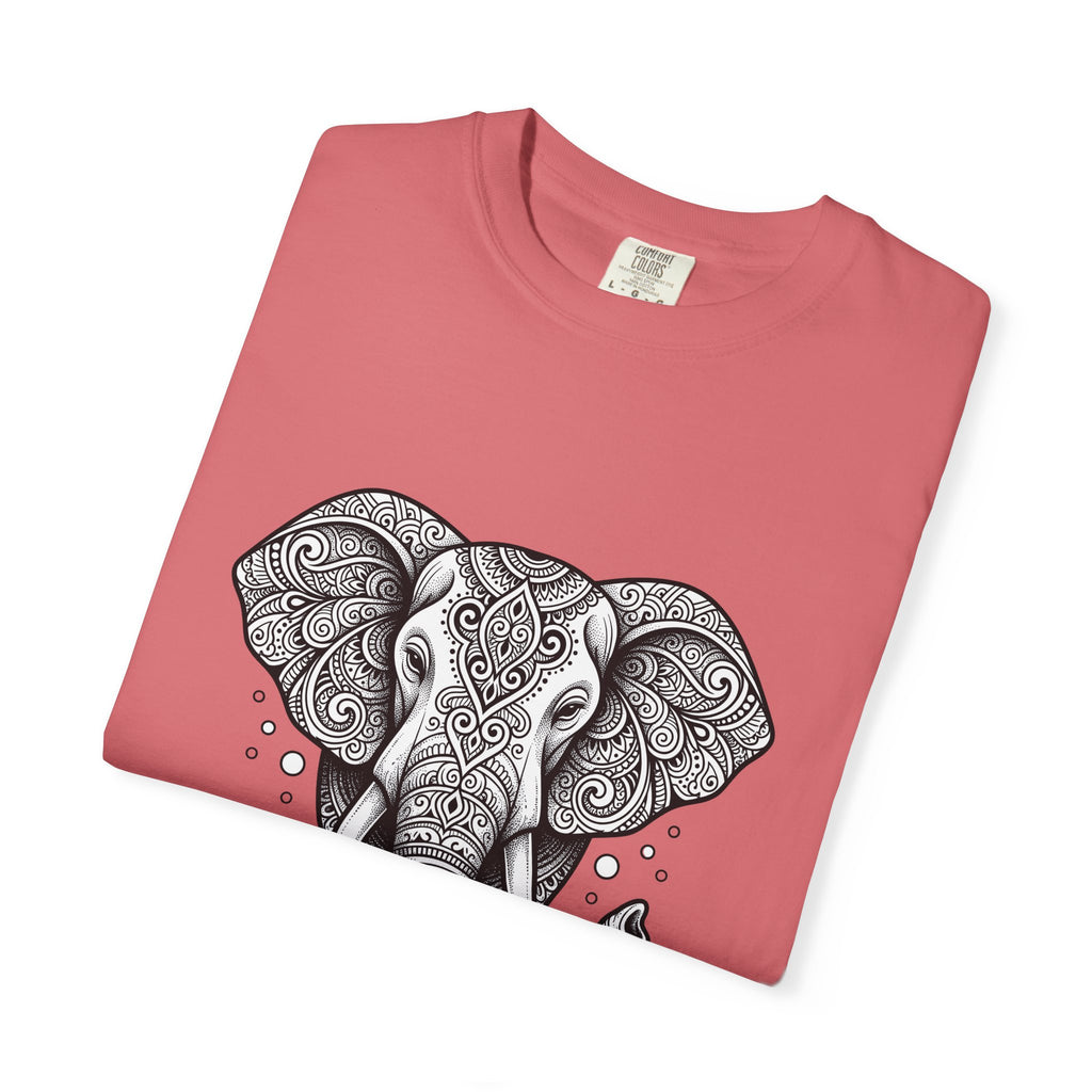 Elephant Art T-Shirt Boho Chic Critter Gift Women Hippie T-Shirt Pachyderm T-Shirt Bohemian Fan Psychedelic T-Shirt Animal Graphic Line Art