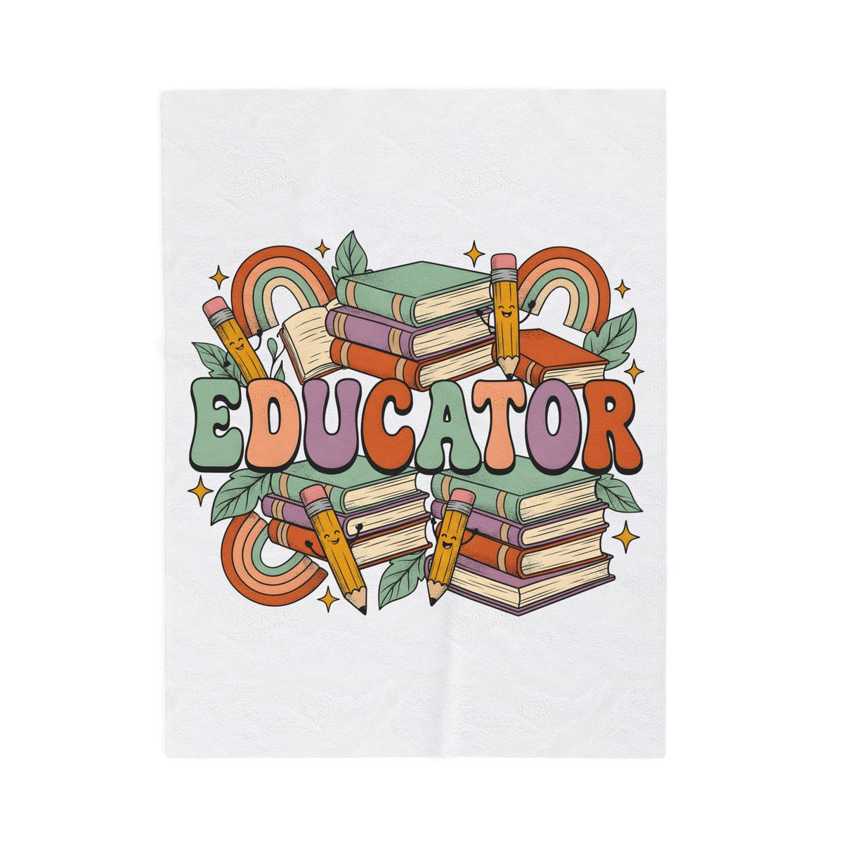 Books Pencils Blanket Teacher School Gift Women Cartoon Blanket Stationery Blanket Educator Enthusiast Comic Blanket Classroom Graphic Retro
