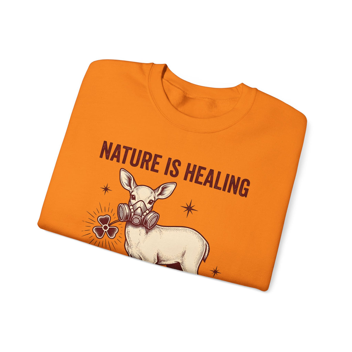 Buck Gas Mask Sweatshirt Nature Fauna Gift Women Antique Sweatshirt Gas Mask Sweatshirt Wildlife Enthusiast Vintage Sweatshirt Animal Graphic Ink Drawing Four
