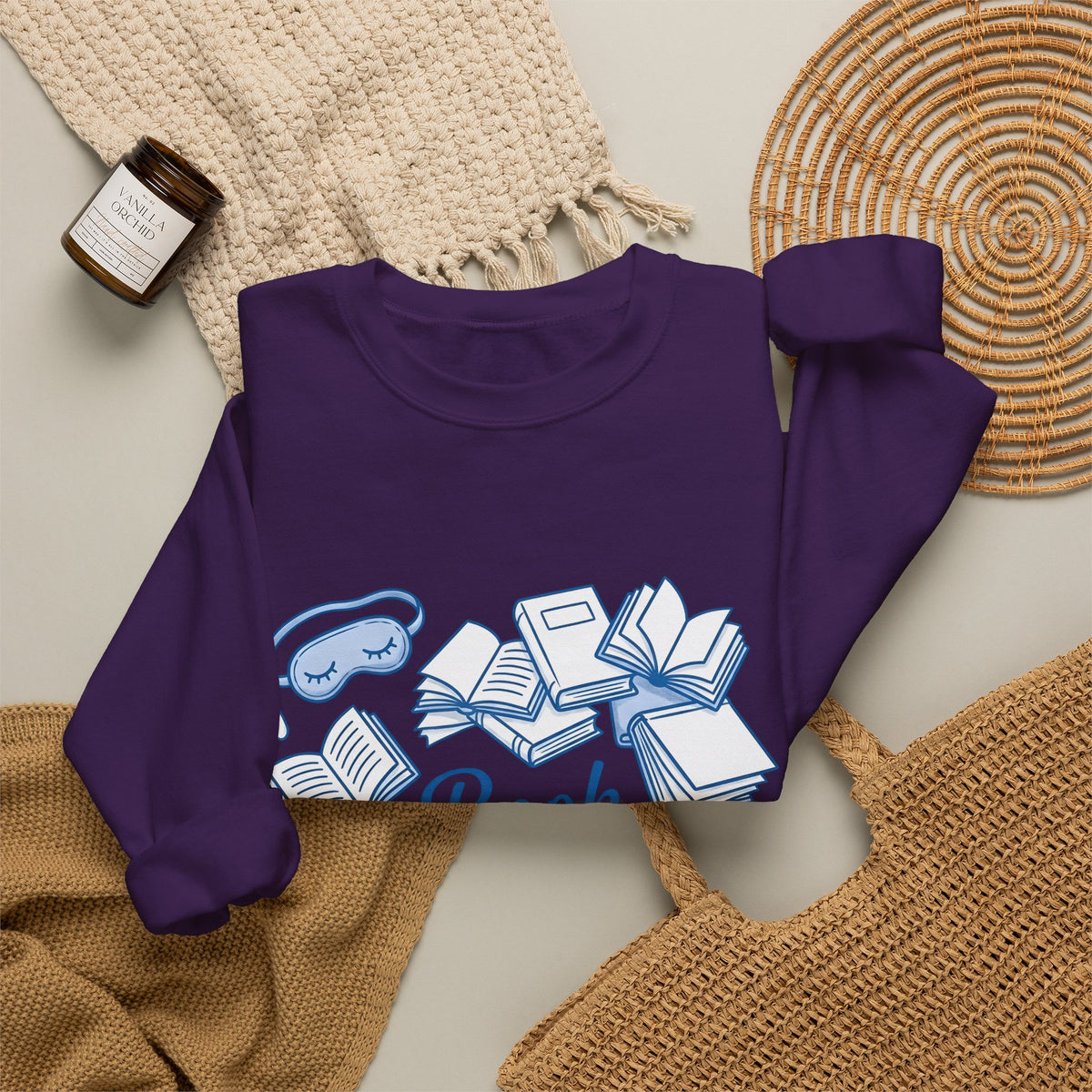 Book Stack Sweatshirt Book Reading Gift Women Doodle Sweatshirt Book Pile Sweatshirt Bibliophile Fan Illustrated Graphic Bookworm Design Whimsical Sleep