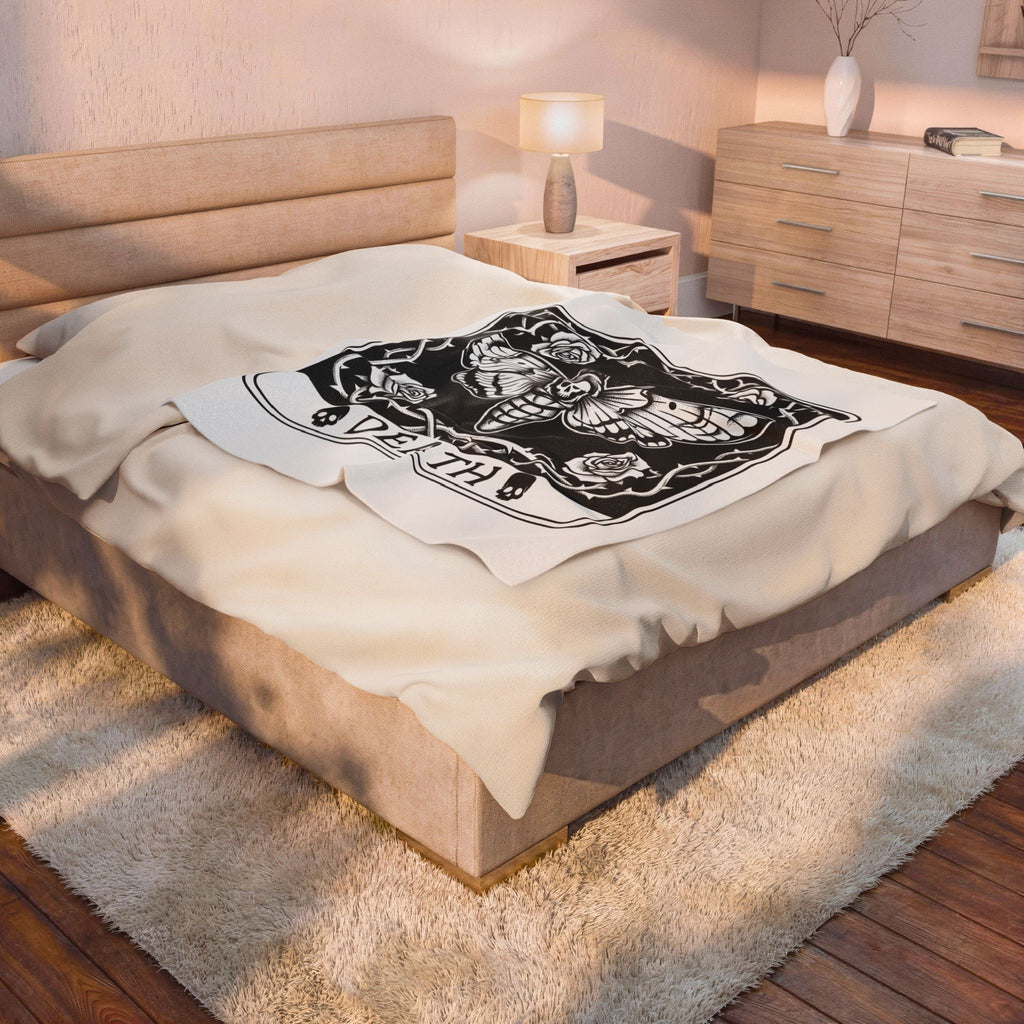 Skull Butterfly Blanket Gothic Magic Gift Women Traditional Tattoo Blanket Sugar Skull Blanket Darkwave Fan Tattooed Blanket Mystic Graphic Horror