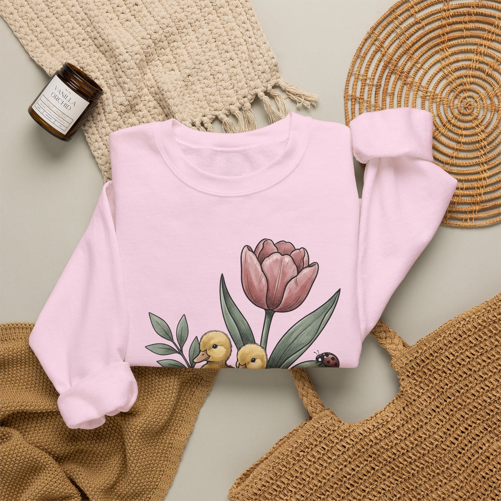 Baby Ducks Watering Pot Sweatshirt Easter Garden Gift Women Sketch Sweatshirt Duckling Sweatshirt Spring Fan Doodle Sweatshirt Gardening Graphic Retro Flower