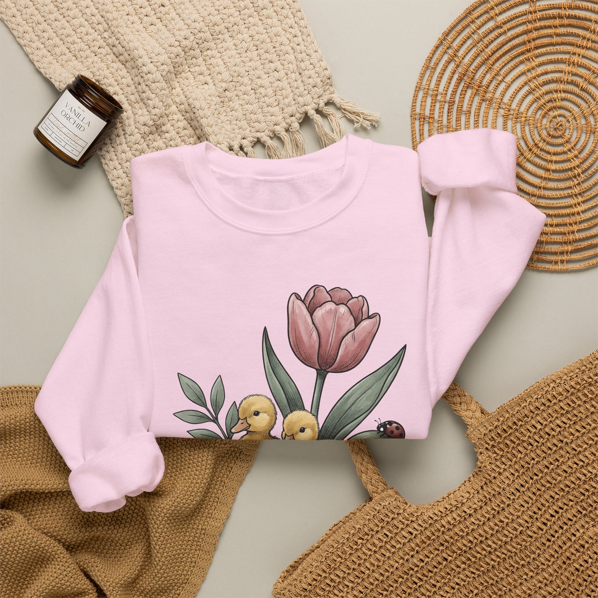 Baby Ducks Watering Pot Sweatshirt Easter Garden Gift Women Sketch Sweatshirt Duckling Sweatshirt Spring Fan Doodle Sweatshirt Gardening Graphic Retro Flower