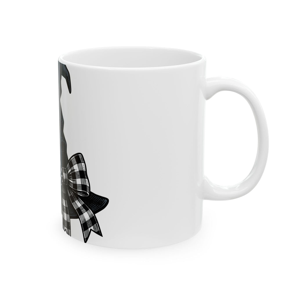 Witch Hat Mug Halloween Sorcery Gift Women Cartoon Mug Wizard Hat Mug Halloween Fan Comic Mug Magic Graphic Silhouette Gingham Bow