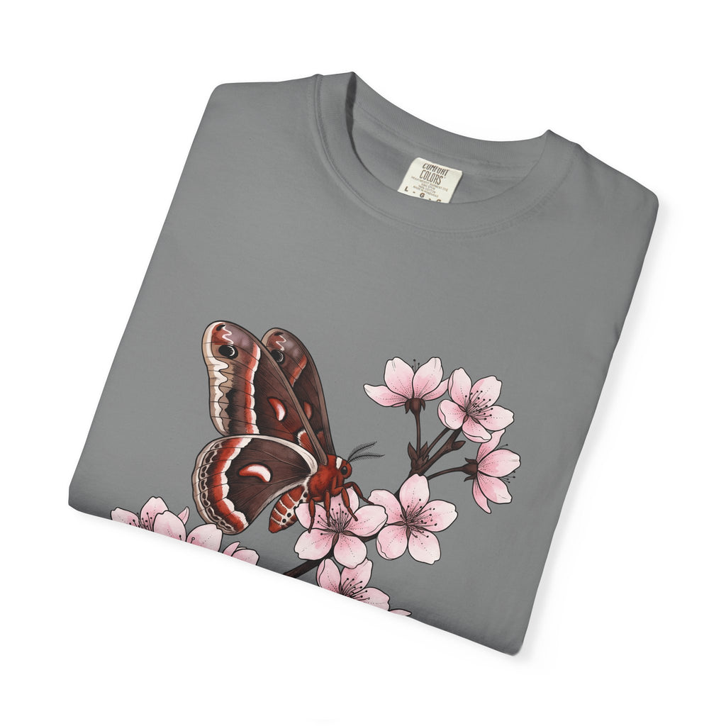 Butterfly Cherry Blossoms T-Shirt Boho Chic Nature Gift Women Botanical T-Shirt Butterfly T-Shirt Hippie Fan Illustrative T-Shirt Environmental