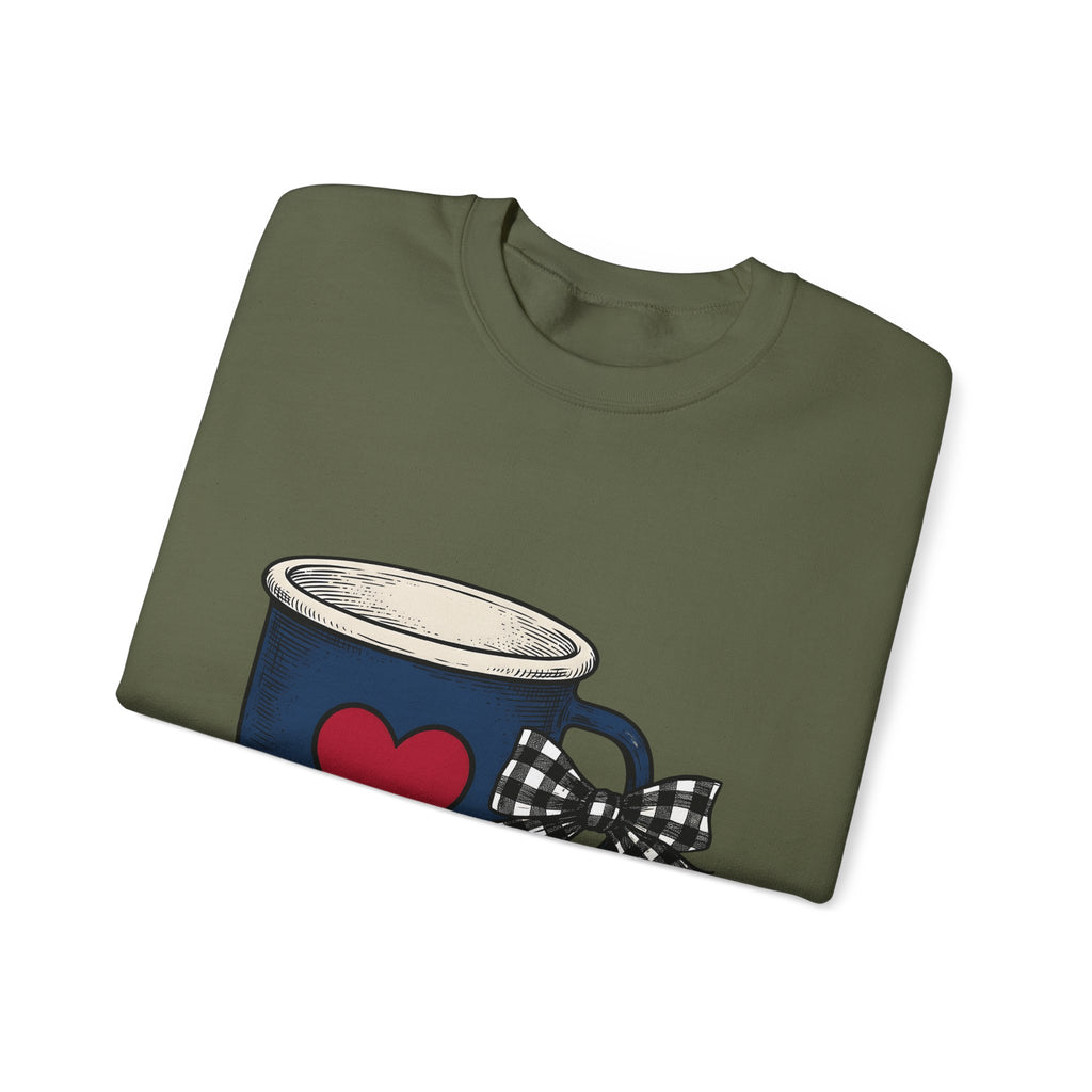 Heart Mug Holiday Coffee Gift Hand Drawn Mug Christmas Fan Coffee Cup Vintage Plaid Sweatshirt
