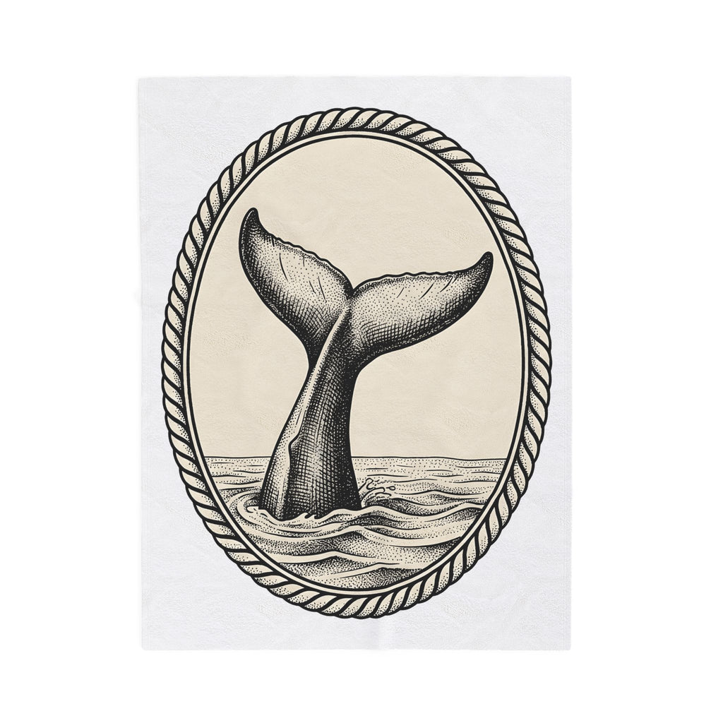 Whale Tail Fin Ocean Creature Gift Old School Fluke Marine Fan Whale Tail Doodle Blanket