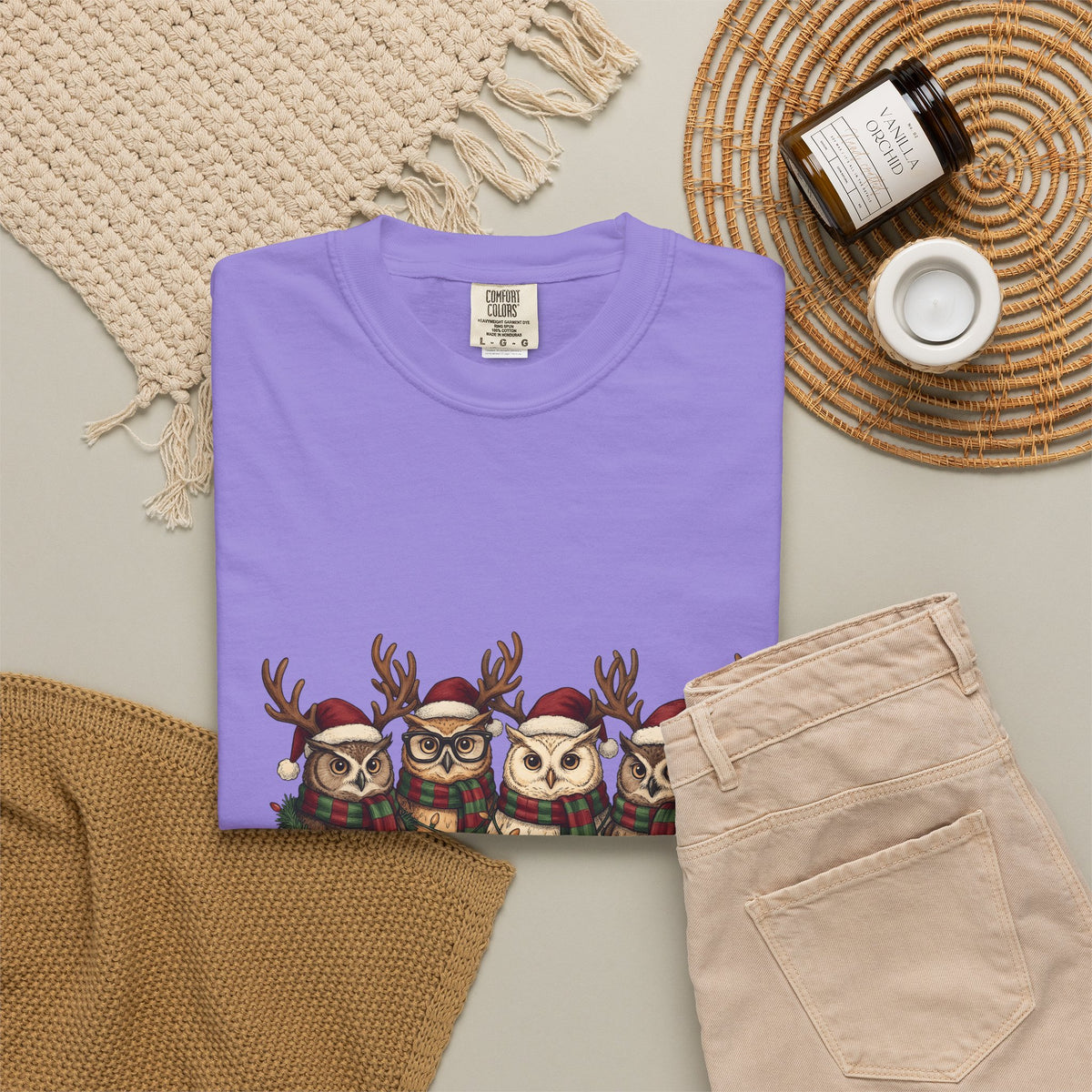 Owl Pack T-Shirt Christmas Pets Gift Women Line Art T-Shirt Owl T-Shirt Xmas Fan Owl Hoot Graphic Illustration Led Lights T-Shirt