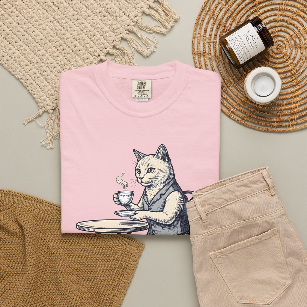 Cat Mocha T-Shirt Coffee Creature Gift Women Nostalgic T-Shirt Kitten T-Shirt Coffee Fan Animal Graphic Doodle Café Bench T-Shirt