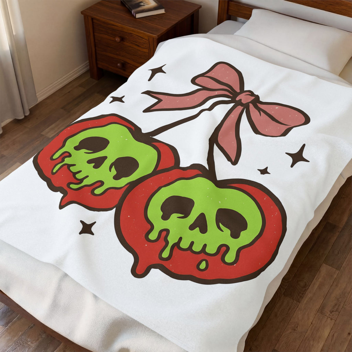 Skull Cherry Blanket Halloween Eerie Gift Women Fun Blanket Sugar Skull Blanket Spooky Fan Cartoon Blanket Dark Graphic Bow Tie Blanket