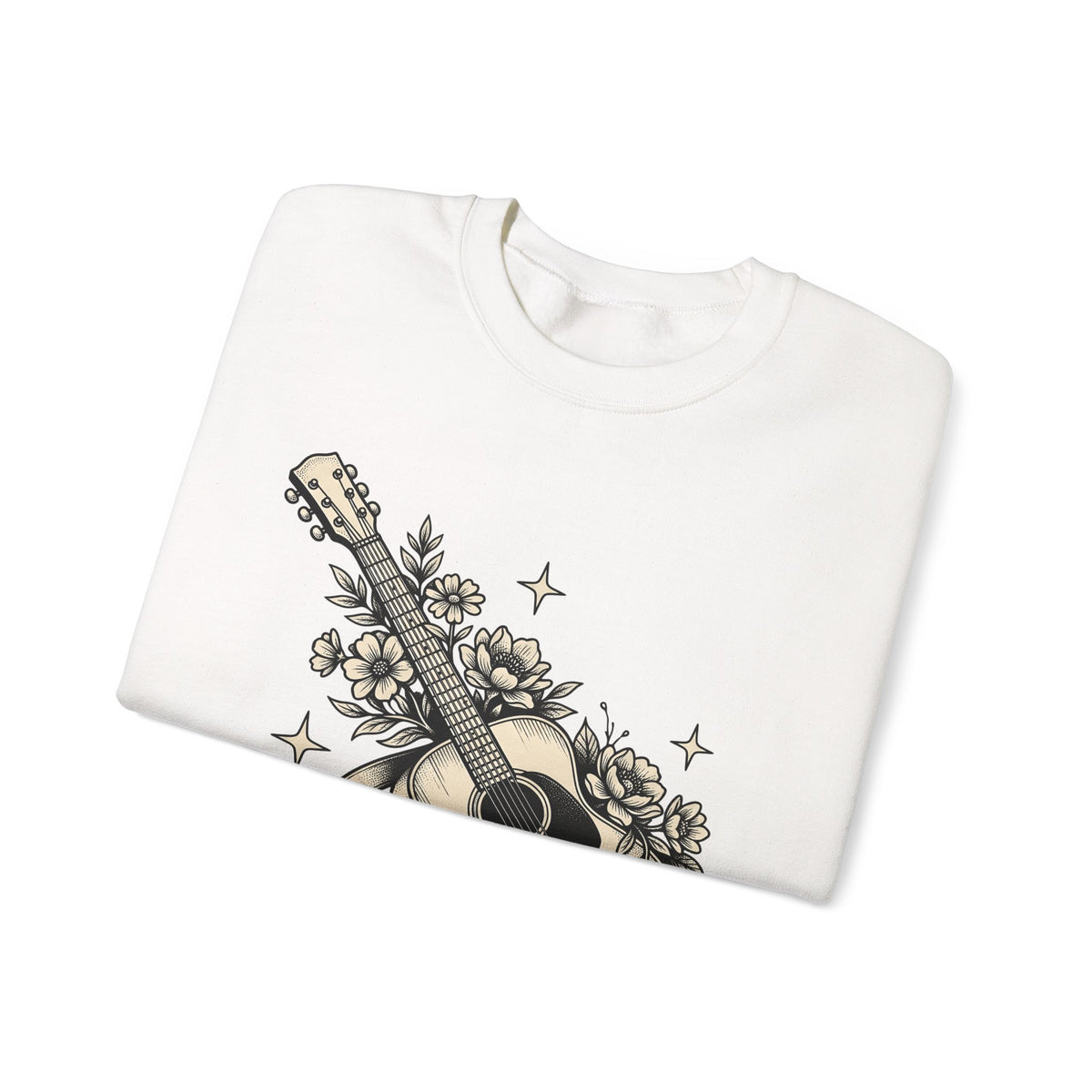 Blossom Guitar Sweatshirt Floral Melody Gift Women Illustrative Sweatshirt Guitar Sweatshirt Flower Fan Illustrated Sweatshirt Harmony Graphic Old School Star