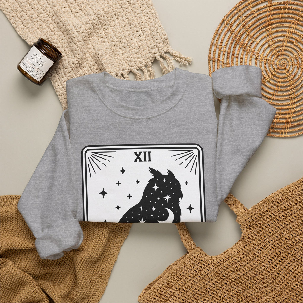 Owl Silhouette Sweatshirt Boho Chic Tarot Gift Women Celestial Sweatshirt Hoot Sweatshirt Bohemian Fan Mystical Sweatshirt Oracle Graphic Vintage Stars Sweatshirt