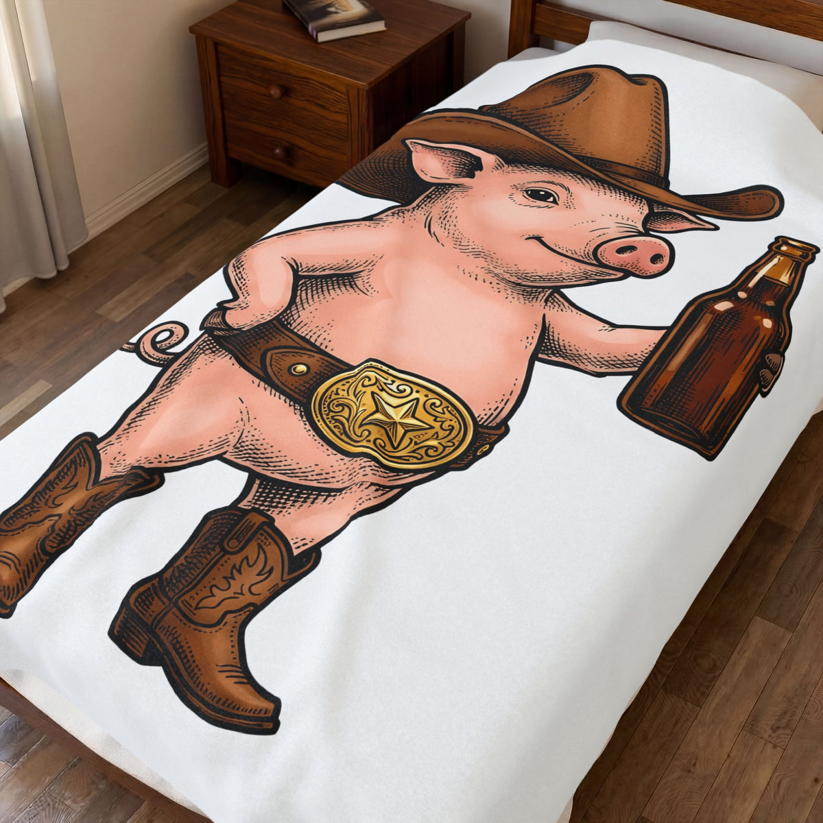 Western Pig Cowgirl Country Gift Cartoon Swine Rodeo Fan Rustic Old School Blanket