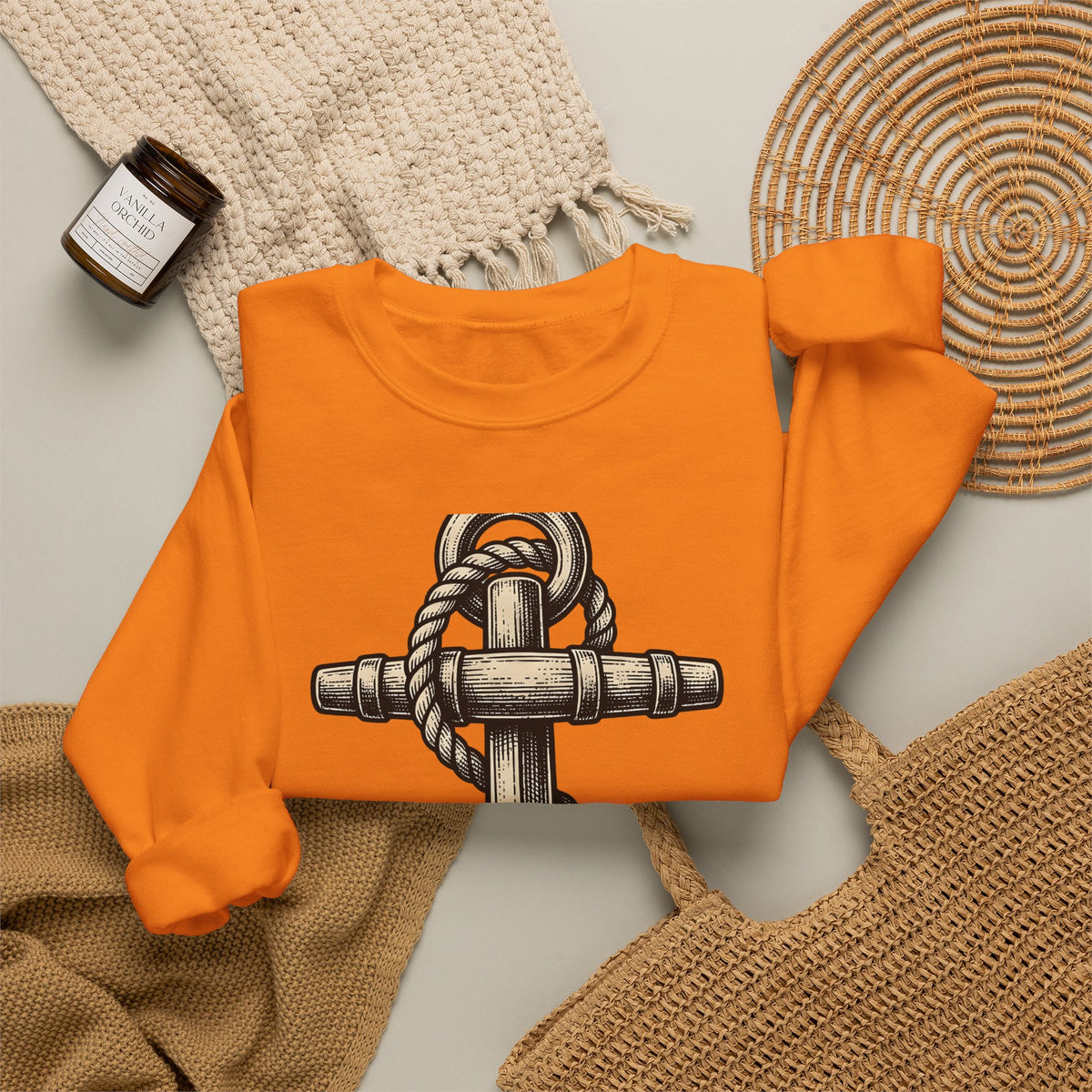 Anchor Line Nautical Beach Gift Old School Rope Sailor Fan Mooring Outline Seaside Sweatshirt