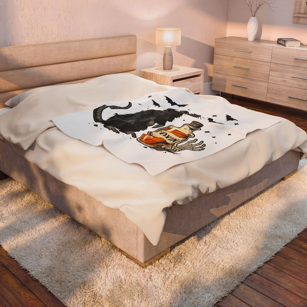 Rodent Brew Blanket Halloween Horror Gift Women Hand Drawn Blanket Mouse Brew Blanket Horror Fan Illustrated Graphic Blanket Macabre Skeletal Hand
