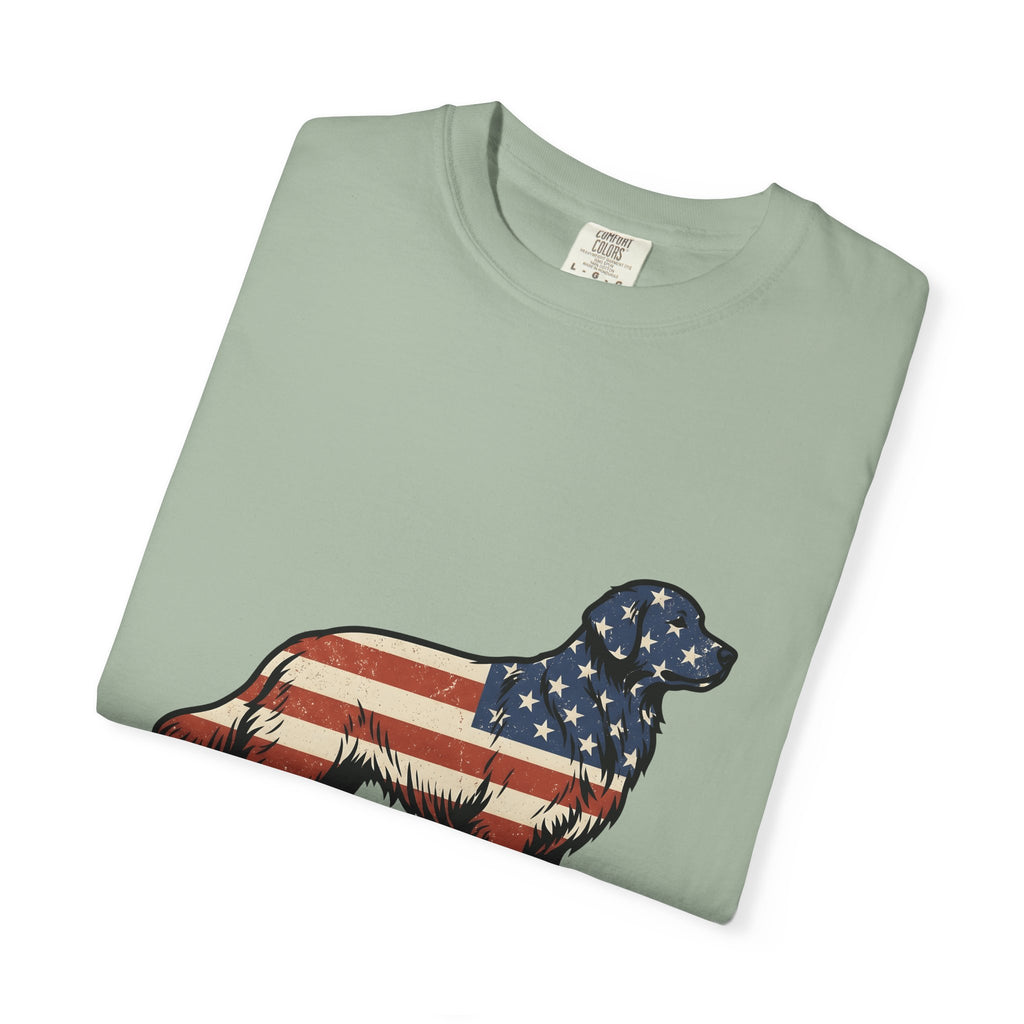 Golden Retriever T-Shirt 4th Of July Pets Gift Women Retro T-Shirt Dog T-Shirt Independence Day Fan Vintage T-Shirt Animal Graphic Sketch Usa Flag