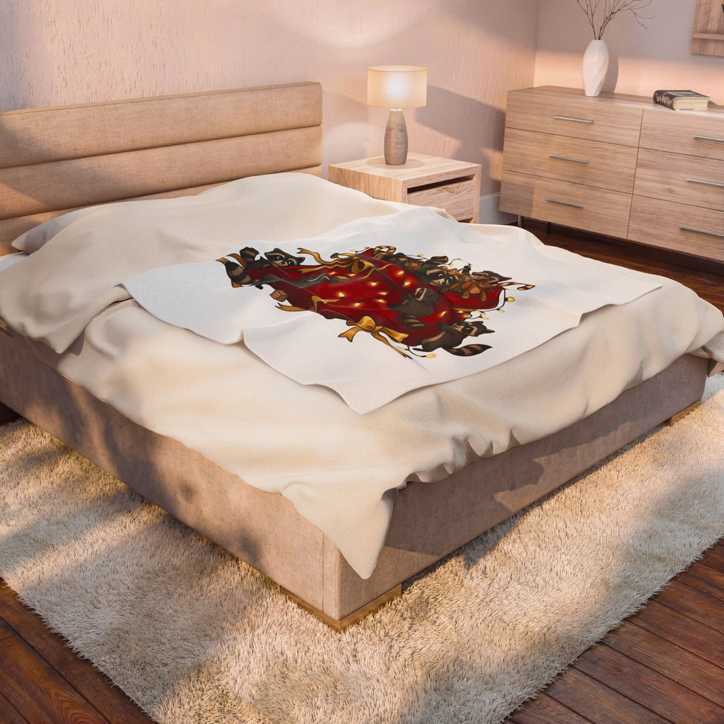 Raccoon Toy Sack Blanket Christmas Animals Gift Women Cute Blanket Trash Panda Blanket Xmas Fan Critter Graphic Blanket Hand Drawn Fairy Lights
