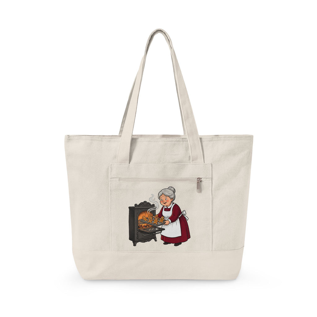 Grandmother Baking Tote Bag Christmas Sweets Gift Women Animated Tote Bag Granny Baking Tote Bag Holiday Fan Cartoon Tote Bag Dessert Graphic Old