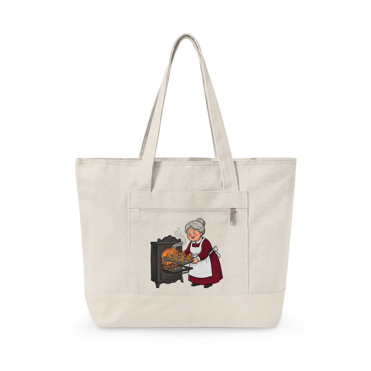 Grandmother Baking Tote Bag Christmas Sweets Gift Women Animated Tote Bag Granny Baking Tote Bag Holiday Fan Cartoon Tote Bag Dessert Graphic Old