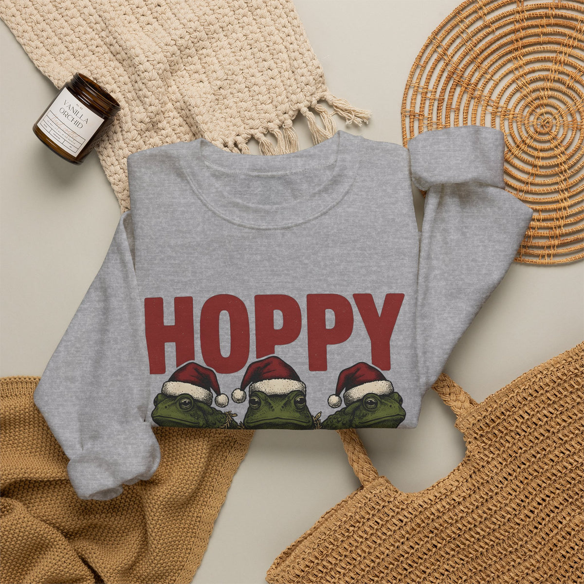 Frog Holiday Hats Christmas Wildlife Gift Hand Drawn Toad Xmas Fan Illustrated Animal Line Sweatshirt