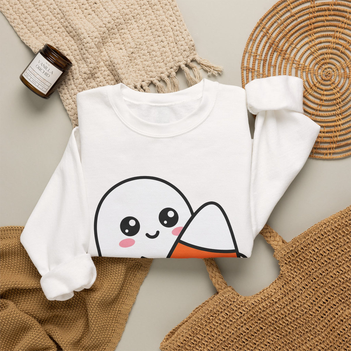 Ghost Sweet Corn Halloween Treats Gift Lovable Sweetcorn Spooky Fan Cute Sweets Clean Happy Sweatshirt