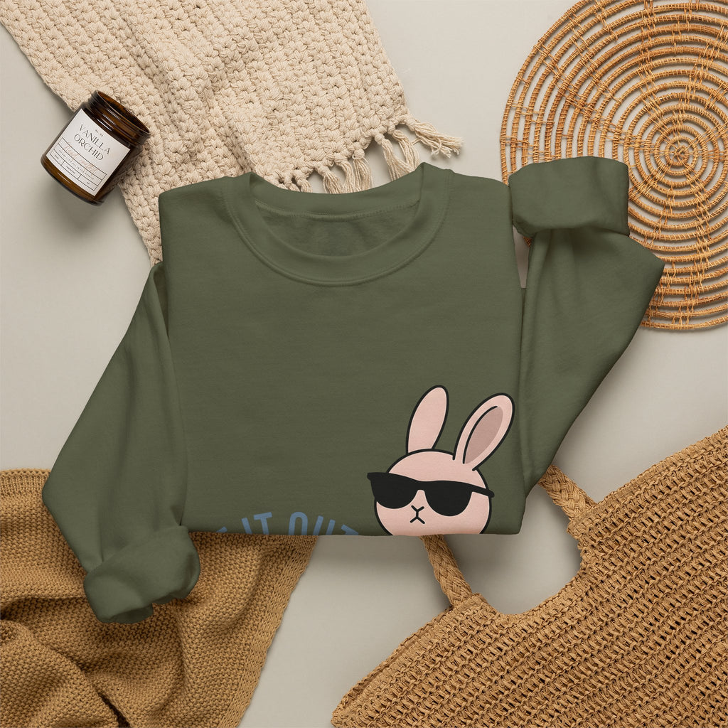 Bunny Sunglasses Sweatshirt Teacher Humor Gift Women Cartoon Sweatshirt Rabbit Shades Sweatshirt Educator Enthusiast Comic Sweatshirt Funny Graphic Minimalist