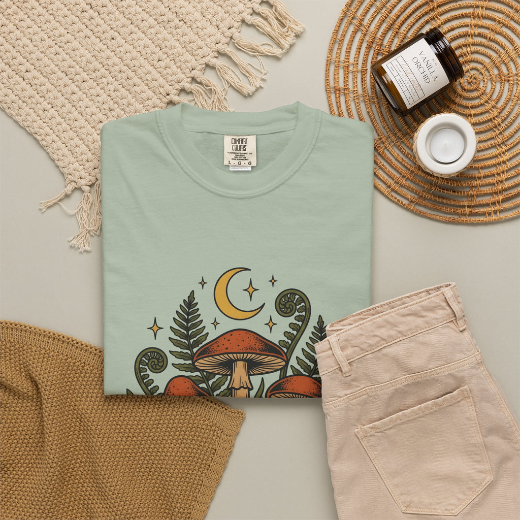 Mushroom Drawing T-Shirt Nature Garden Gift Women Hippie T-Shirt Fungus T-Shirt Outdoors Fan Psychedelic T-Shirt Yard Graphic Classic Frond T-Shirt