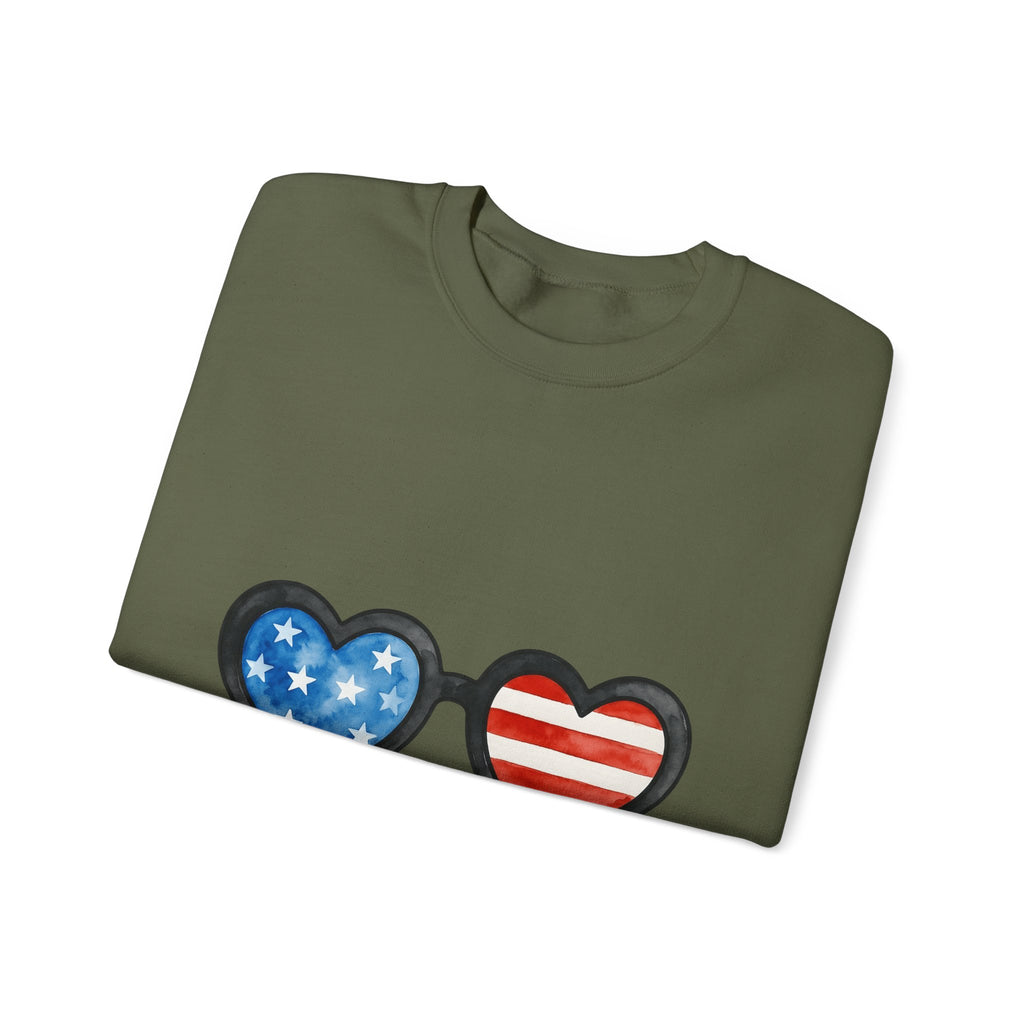 Heart Sunglasses Sweatshirt 4th Of July Patriotic Gift Women Watercolor Sweatshirt Shades Sweatshirt Independence Day Fan Painted Sweatshirt American Graphic