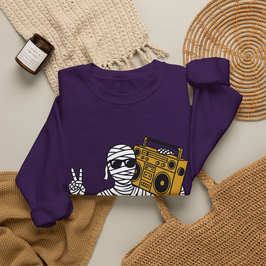 Mummy Boombox Halloween Audio Gift Sketch Wrapped Mummy Horror Fan Monster Drawing Old Sweatshirt