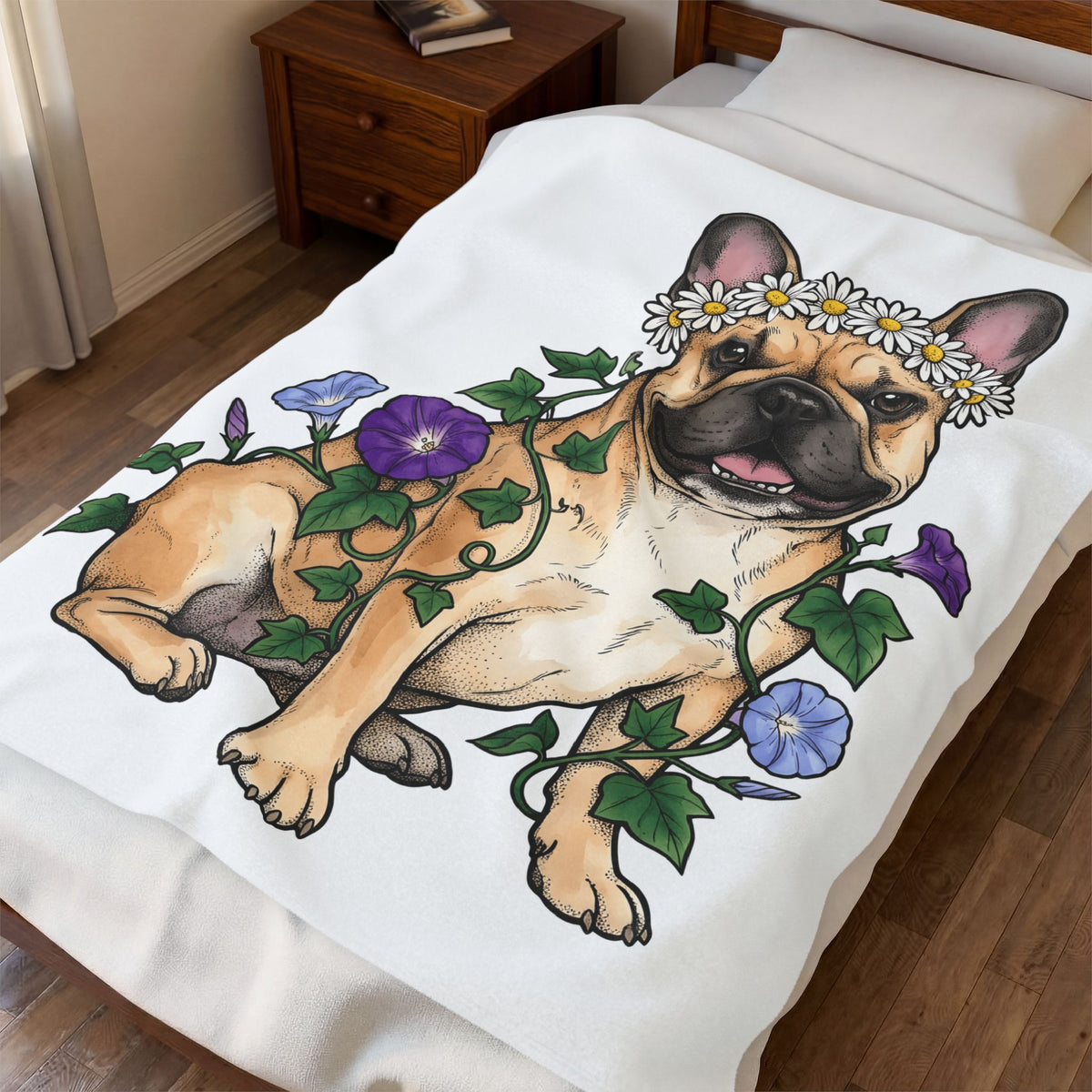 French Bulldog Blanket Dog Garden Gift Women Flower Blanket Bulldog Blanket Dog Fan Puppy Blanket Gardening Graphic Sketch Blossoms Blanket