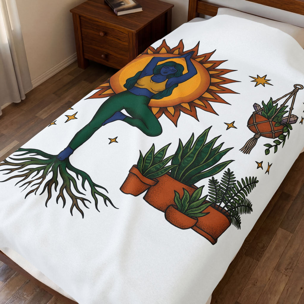 Yoga Pose Female Blanket Boho Chic Selfcare Gift Women Ethnic Blanket Asana Blanket Bohemian Enthusiast Tribal Blanket Wellness Graphic Minimalist