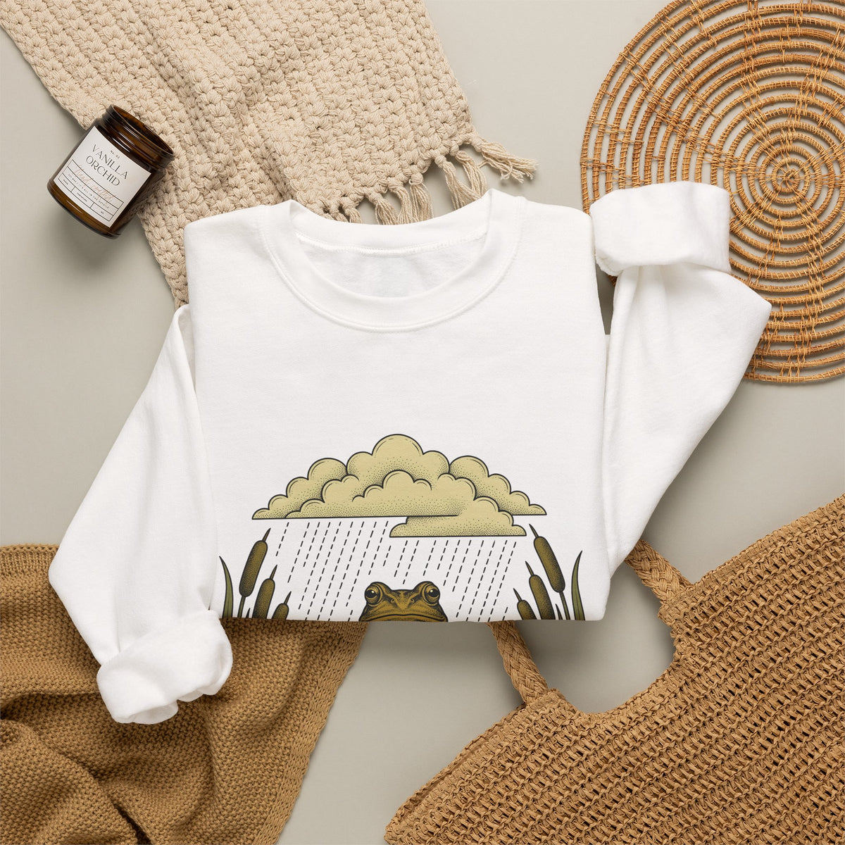Frog Drawing Sweatshirt Boho Chic Flora Gift Women Garden Sweatshirt Toad Sweatshirt Bohemian Fan Botanical Sweatshirt Floral Graphic Classic Pond Flower