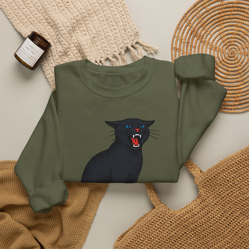 Black Cat Sweatshirt Cat Humor Gift Women Bold Graphic Sweatshirt Cat Sweatshirt Cat Fan Graphic Sweatshirt Funny Graphic Retro Fangs Sweatshirt