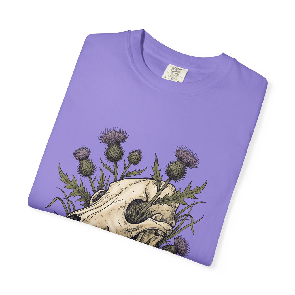 Animal Skull T-Shirt Animals & Flowers Spooky Gift Women Sketch T-Shirt Cranium T-Shirt Wildlife Fan Illustration Graphic T-Shirt Hand Drawn