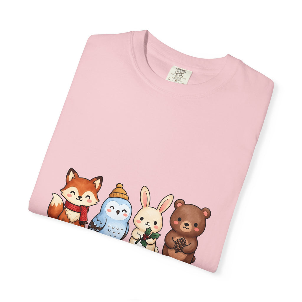 Forest Creatures T-Shirt Christmas Wildlife Gift Women Adorable T-Shirt Woodland T-Shirt Xmas Fan Cute T-Shirt Animal Graphic Comic Mistletoe