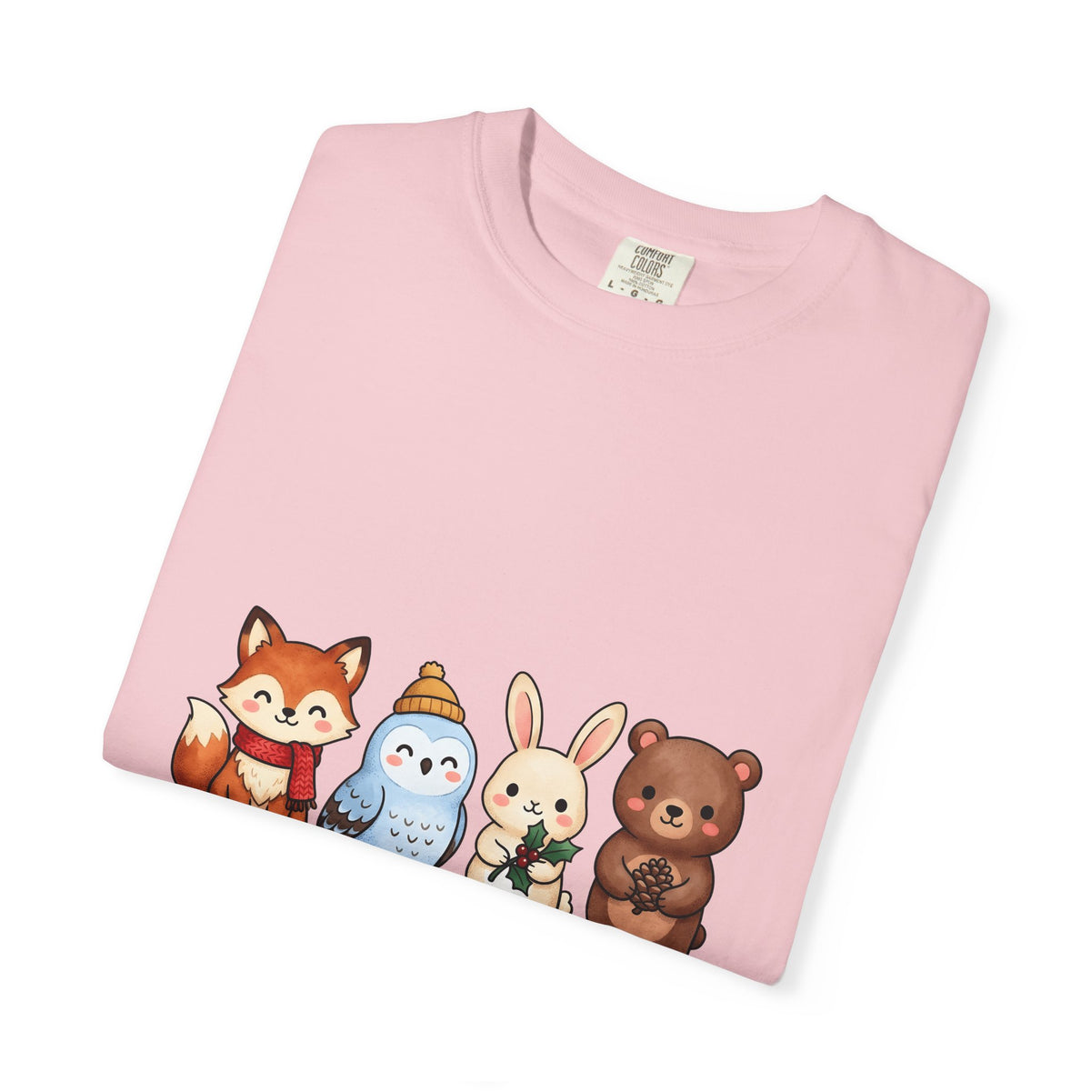 Forest Creatures T-Shirt Christmas Wildlife Gift Women Adorable T-Shirt Woodland T-Shirt Xmas Fan Cute T-Shirt Animal Graphic Comic Mistletoe