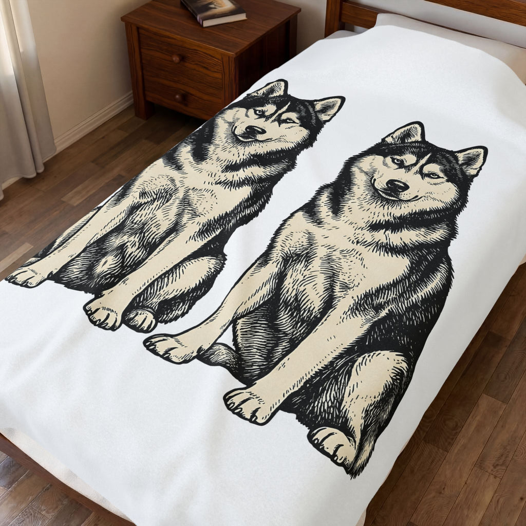Siberian Huskies Blanket Dog Wildlife Gift Women Doodle Blanket Husky Blanket Dog Fan Doggy Blanket Wildlife Graphic Classic Couple Blanket