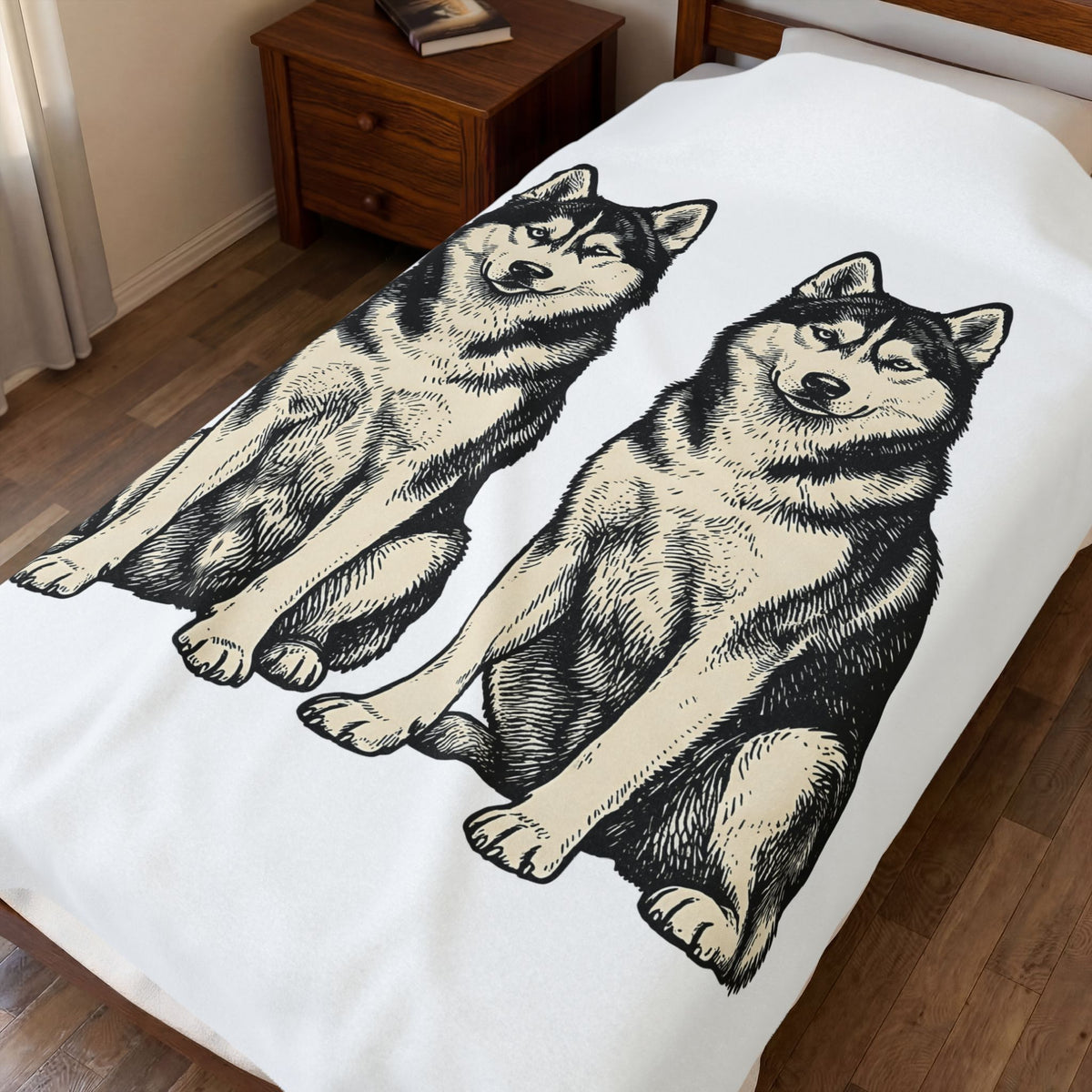 Siberian Huskies Blanket Dog Wildlife Gift Women Doodle Blanket Husky Blanket Dog Fan Doggy Blanket Wildlife Graphic Classic Couple Blanket