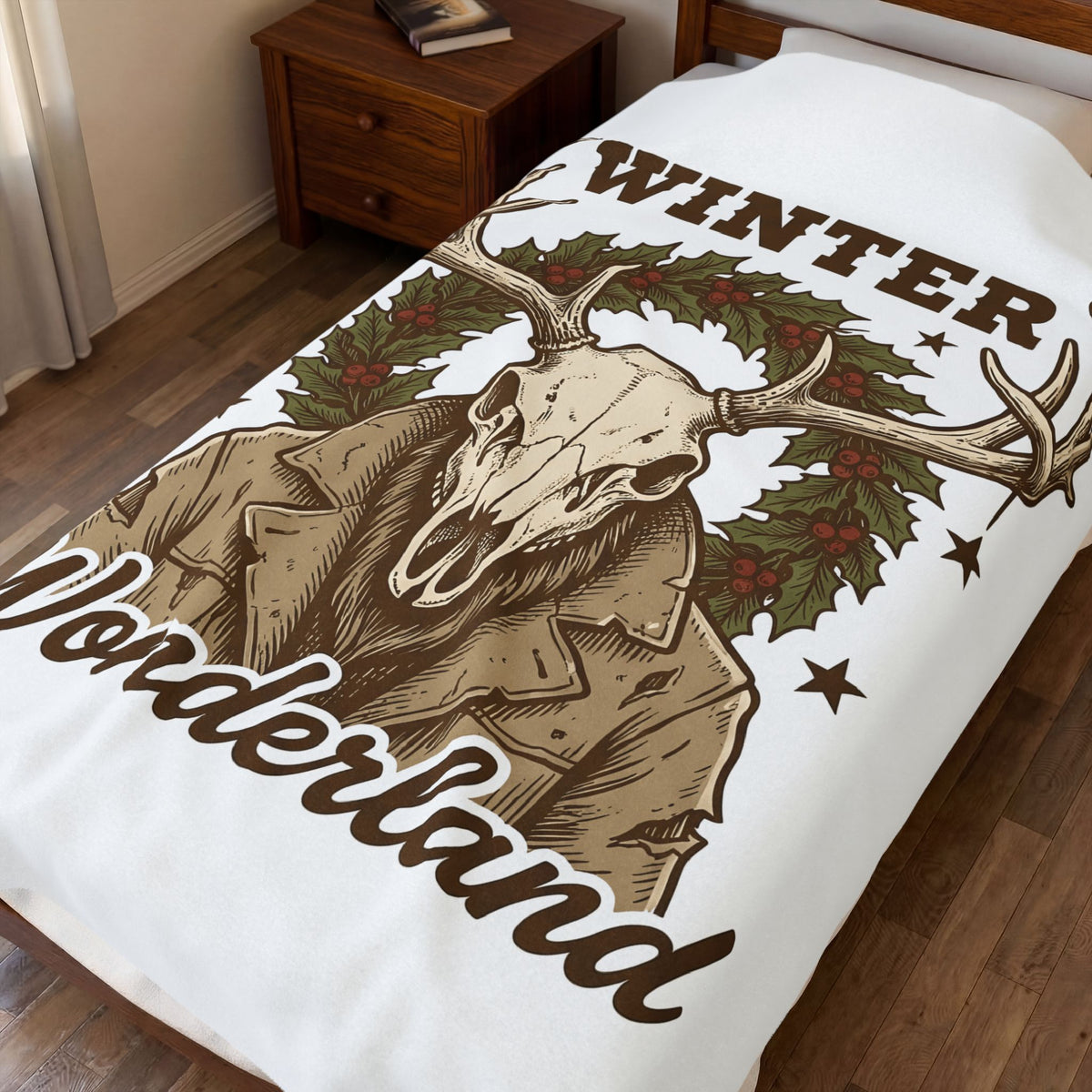 Antler Skull Blanket Christmas Frost Gift Women Throwback Blanket Deer Skull Blanket Xmas Fan Holiday Blanket Frosty Graphic Cartoon Pine Wreath