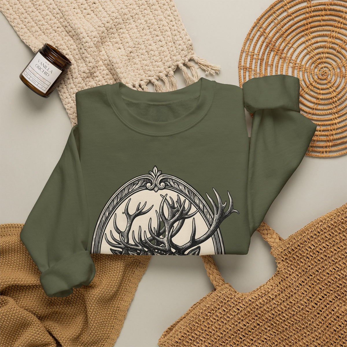Stag Trio Boho Chic Nature Gift Vintage Deer Bohemian Fan Retro Wilderness Hand Drawn Sweatshirt