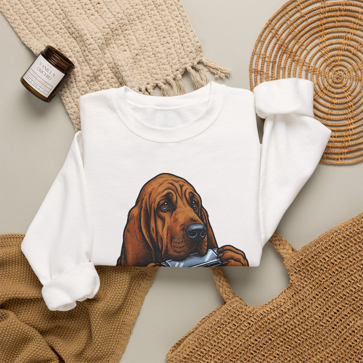Bloodhound Canine Sweatshirt Dog Songs Gift Women Rustic Sweatshirt Hound Sweatshirt Dog Fan Coonhound Graphic Sweatshirt Cartoon Mouth Harp Sweatshirt