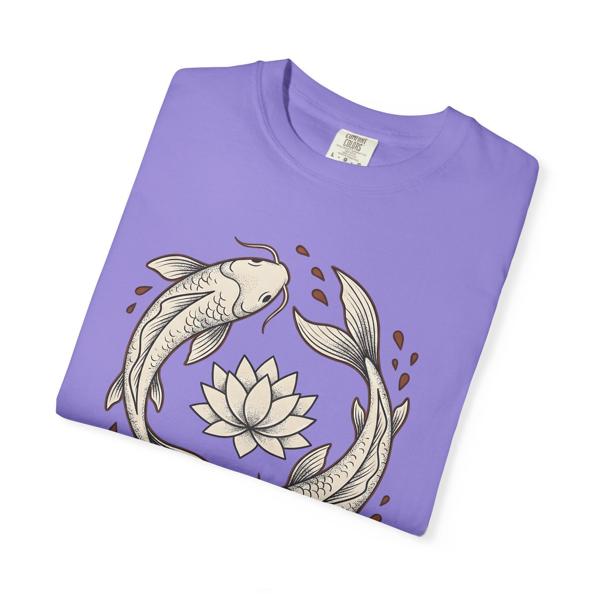 Koi Fish T-Shirt Koi Fish Calm Gift Women Folk Art T-Shirt Carp T-Shirt Koi Fan Naïve Art T-Shirt Serene Graphic Outline Flower T-Shirt