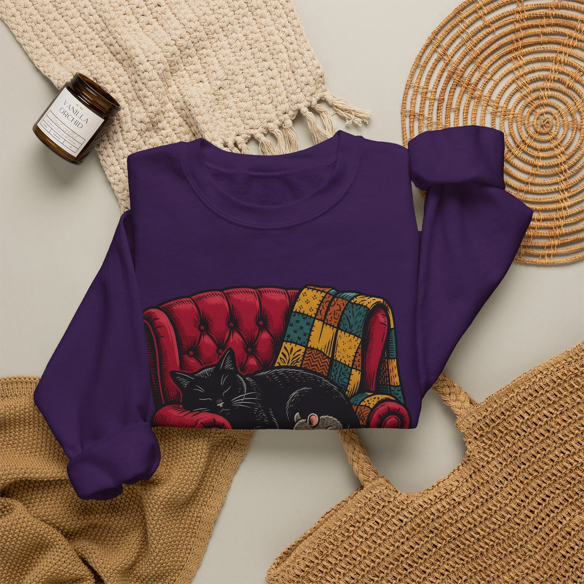 Ebony Cat Chair Sweatshirt Cat Interior Accents Gift Women Rustic Sweatshirt Cat Chair Sweatshirt Cat Fan Feline Sweatshirt Home Decor Graphic Outline Tiny
