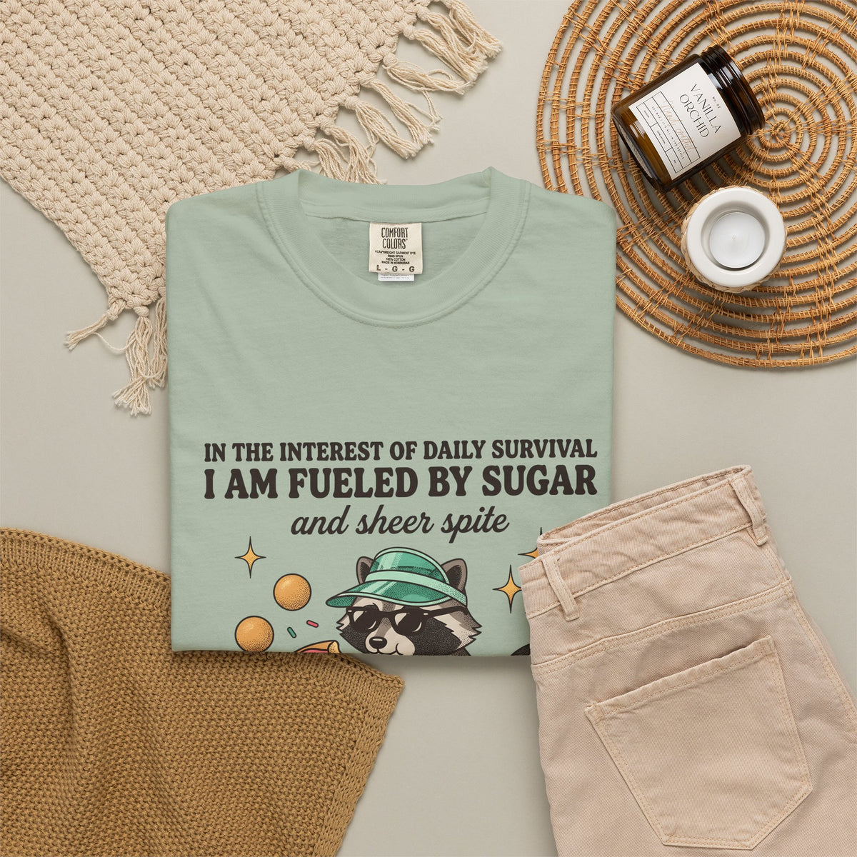 Raccoon Pastry T-Shirt Desserts Wildlife Gift Women Comic T-Shirt Pastry Chef T-Shirt Sweets Fan Cartoon T-Shirt Animal Graphic Vintage Candy Dots